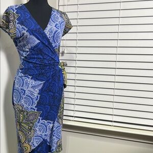 Cache Elegant Blue Paisley Wrap Dress